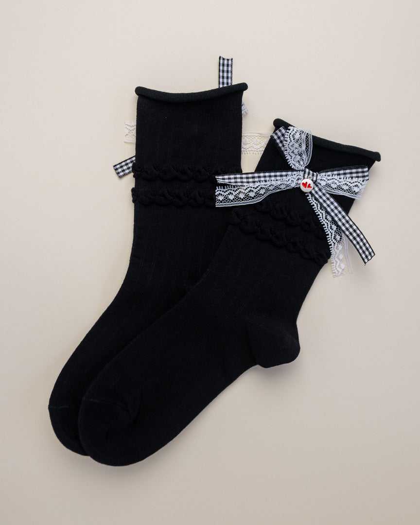 Lace Bow Women's Cotton Crew Socks