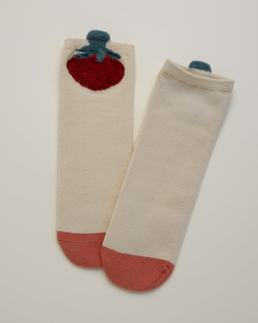 Kids' Strawberry – Heel-Free Cotton Crew Socks