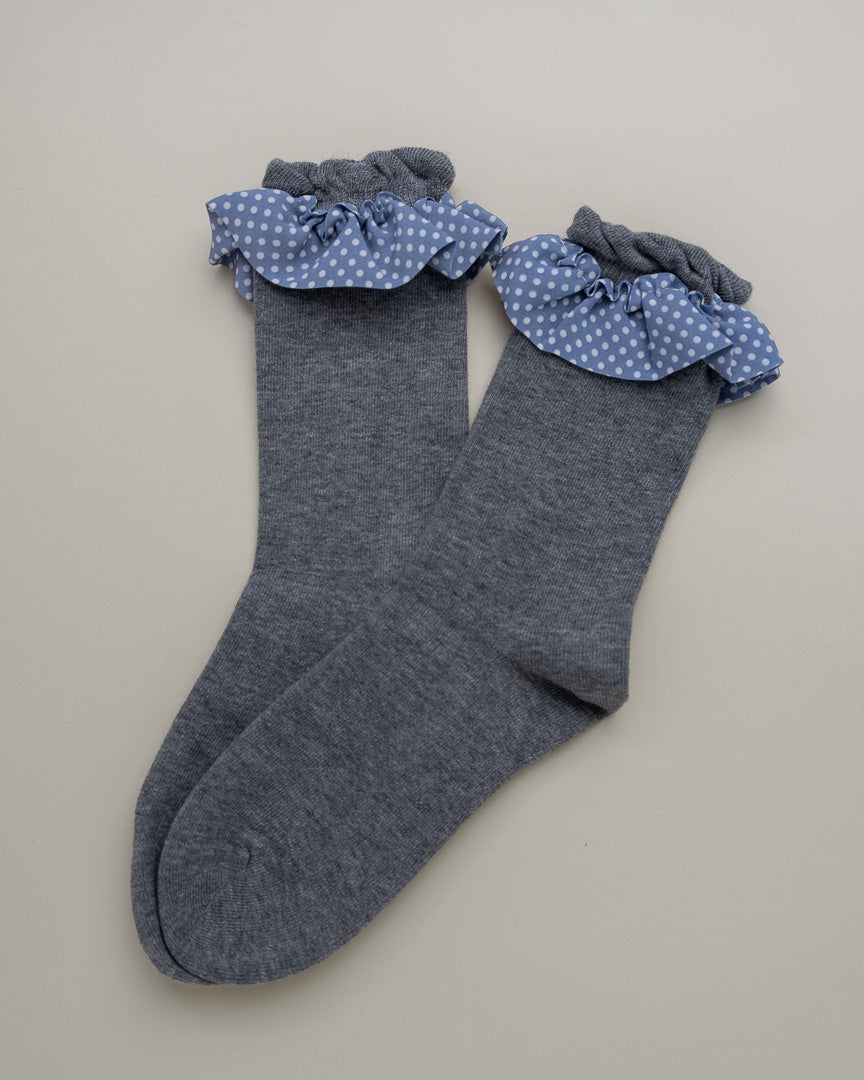 Polka Dot Ruffle Cuff Women's Crew Socks