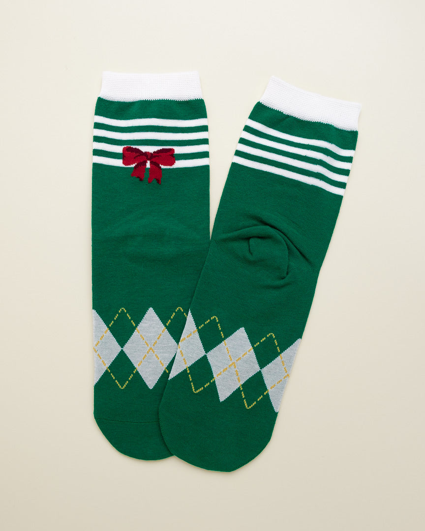 Holiday Bow Argyle Socks – Women's Crew Socks