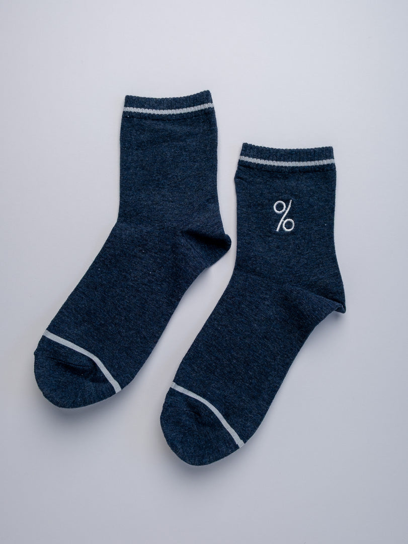 Percent Logo Men's Quarter Cotton Socks – Blue & Olive