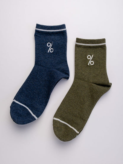 Percent Logo Men's Quarter Cotton Socks – Blue & Olive