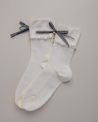 Ribbon Charm Ruffle Women's Crew Socks