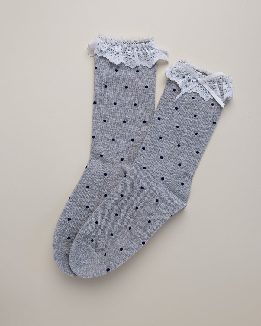 Lace Ruffle Polka Dot Women's Cotton Crew Socks