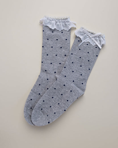 Lace Ruffle Polka Dot Women's Cotton Crew Socks