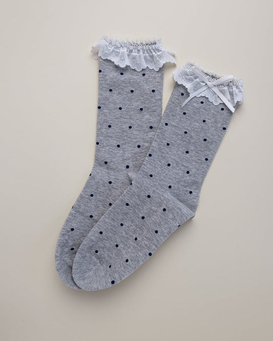 Lace Ruffle Polka Dot Women's Cotton Crew Socks