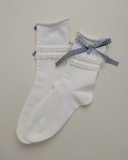 Lace Bow Women's Cotton Crew Socks