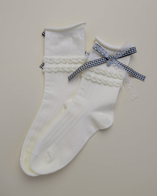 Lace Bow Women's Cotton Crew Socks