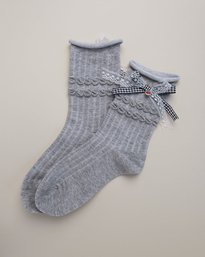 Lace Bow Women's Cotton Crew Socks