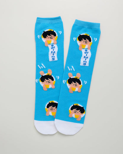 Kids' Swimming Cartoon Socks – Heel-Free Crew Style