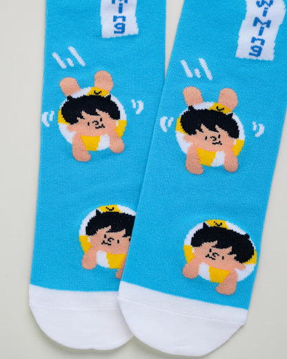 Kids' Swimming Cartoon Socks – Heel-Free Crew Style