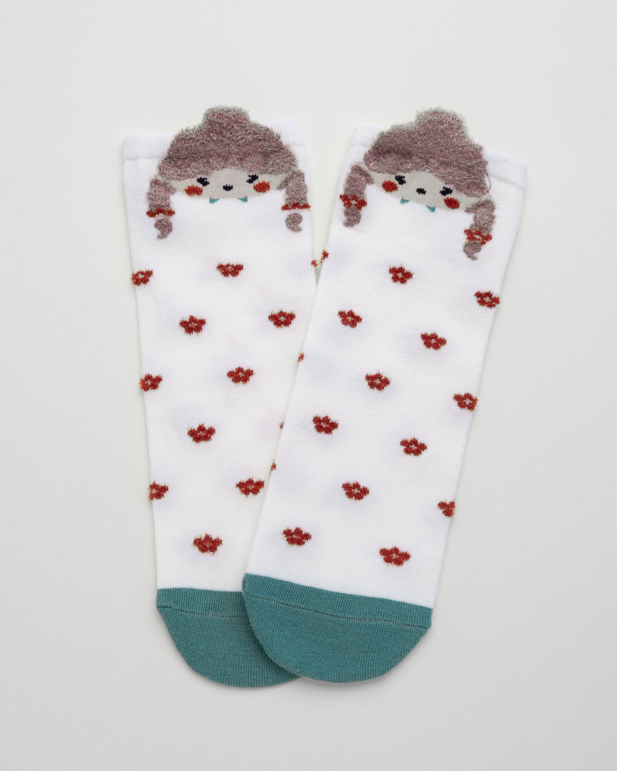 Kids' Cartoon Girl Socks – Heel-Free Cotton Crew Style