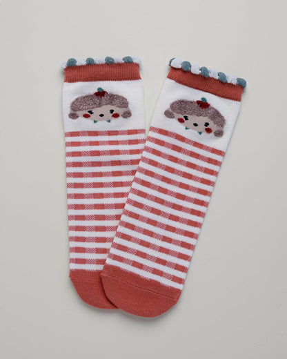 Kids' Cartoon Girl Socks – Striped Heel-Free Cotton Crew Style