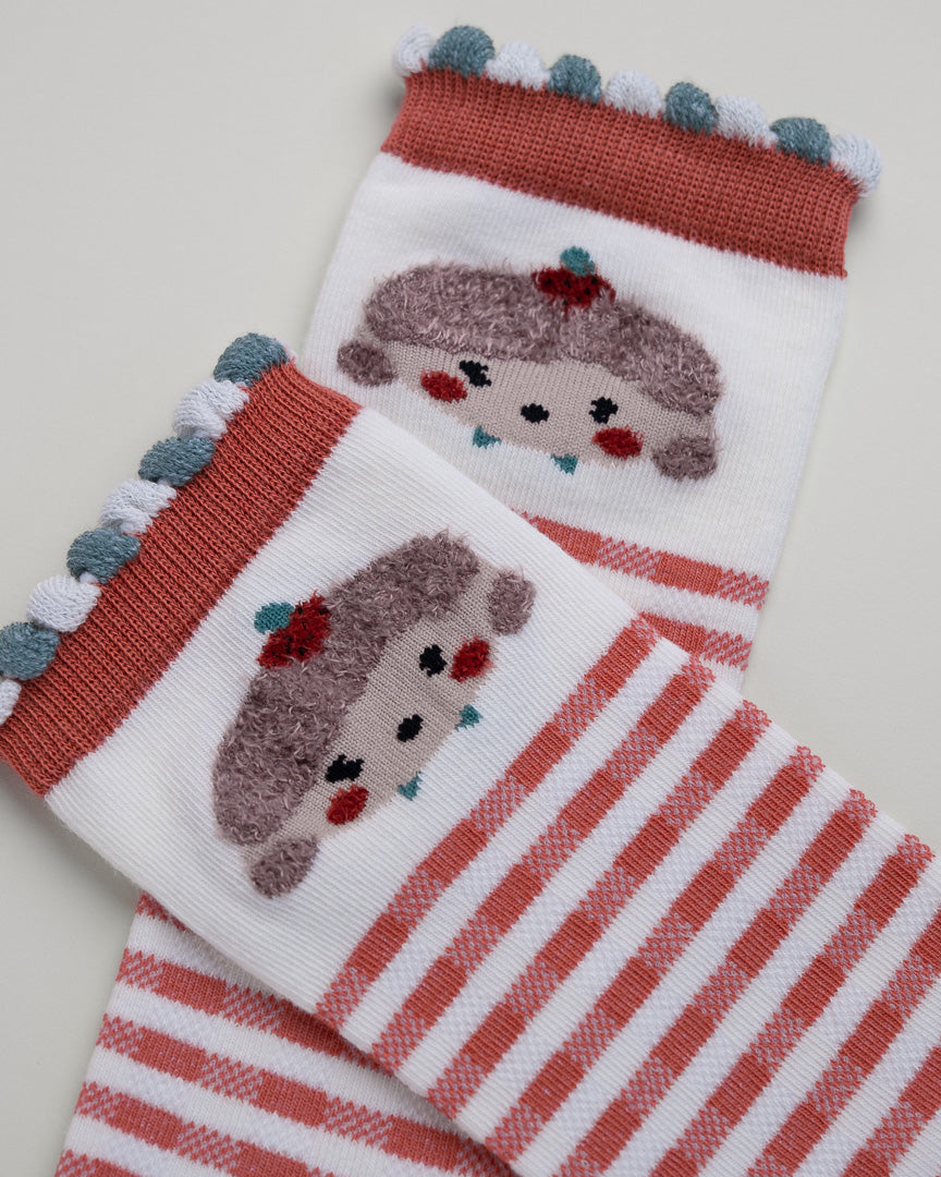 Kids' Cartoon Girl Socks – Striped Heel-Free Cotton Crew Style