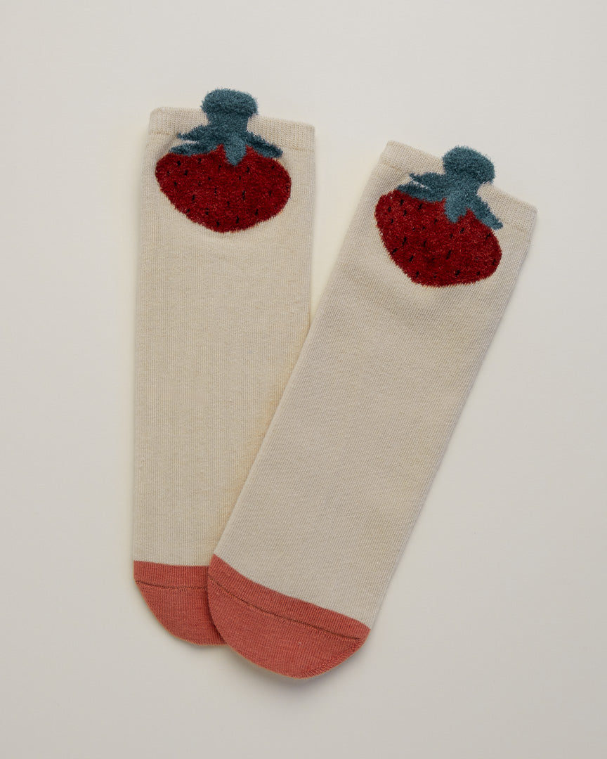 Kids' Strawberry – Heel-Free Cotton Crew Socks