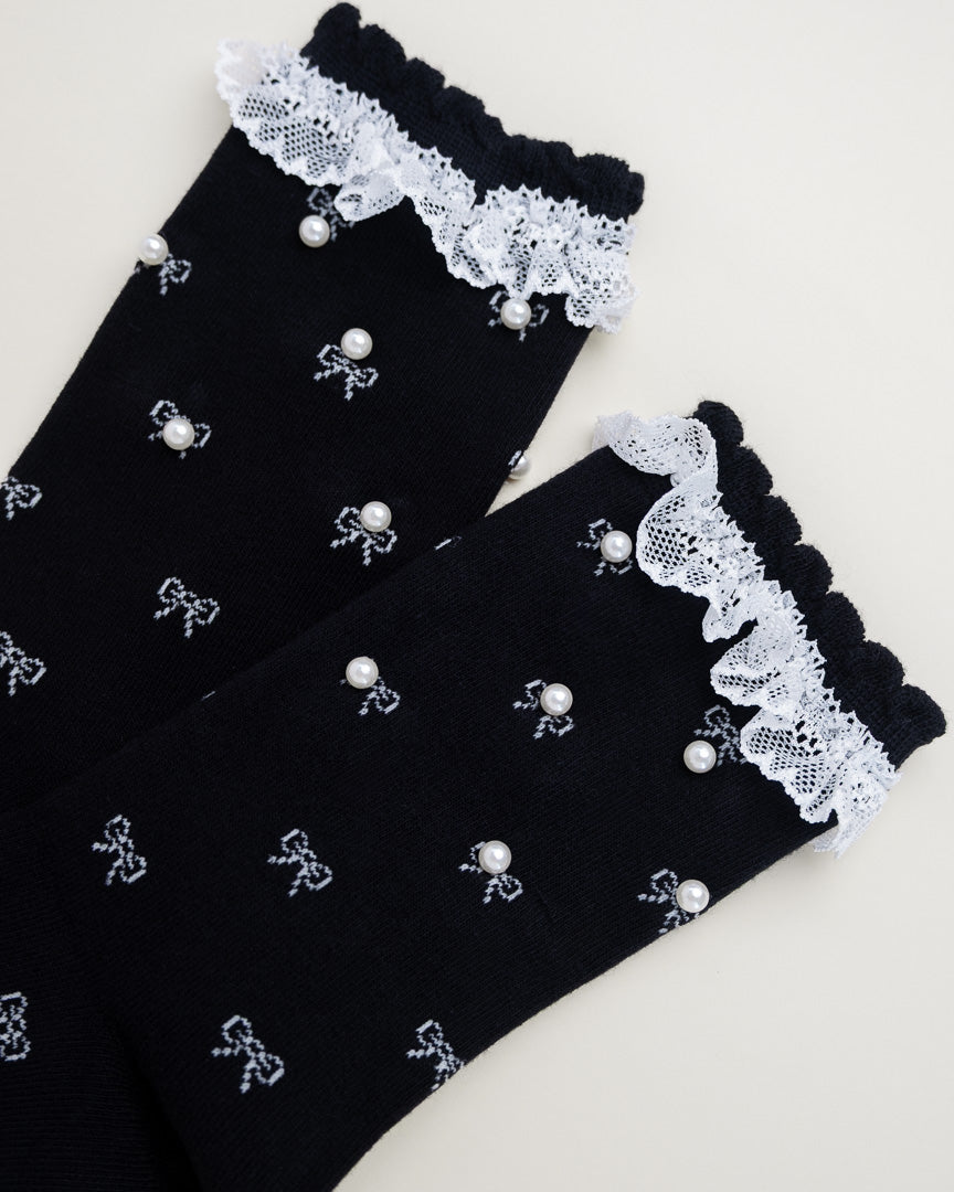 Pearl Bow Lace Women's Crew Socks