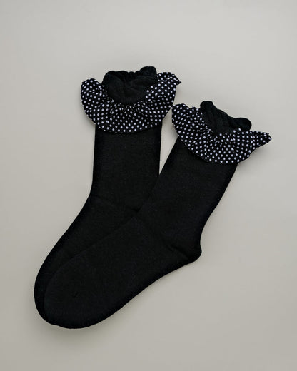 Polka Dot Ruffle Cuff Women's Crew Socks