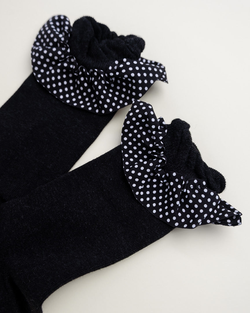 Polka Dot Ruffle Cuff Women's Crew Socks