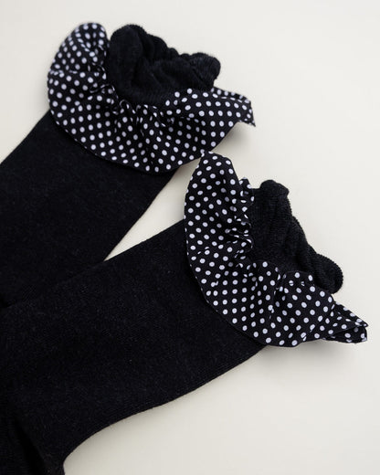 Polka Dot Ruffle Cuff Women's Crew Socks