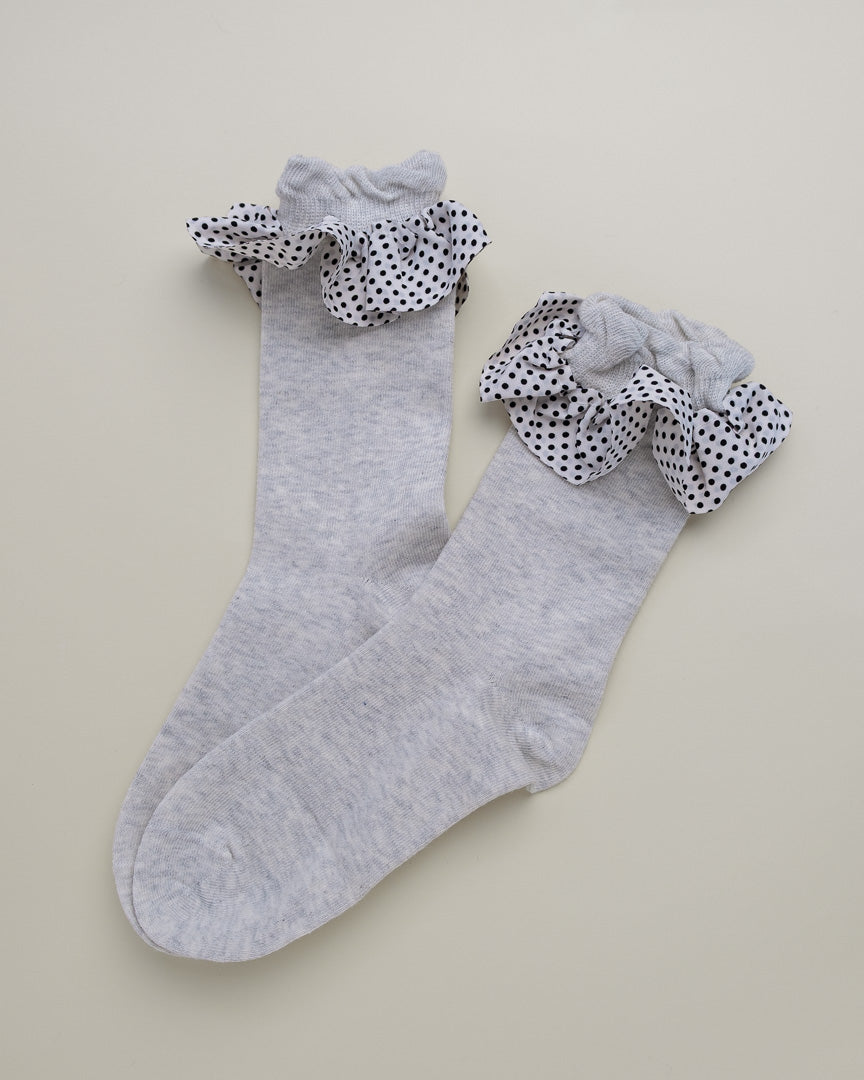 Polka Dot Ruffle Cuff Women's Crew Socks