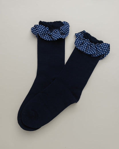 Polka Dot Ruffle Cuff Women's Crew Socks