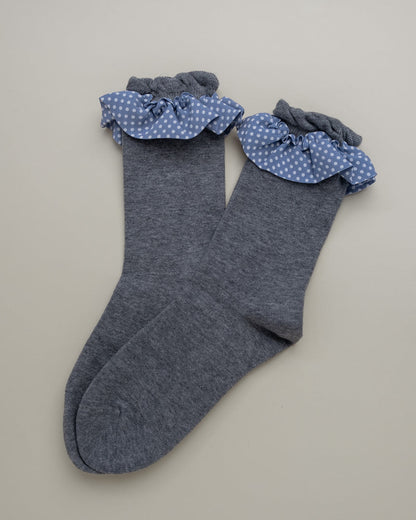 Polka Dot Ruffle Cuff Women's Crew Socks