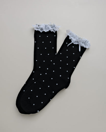 Lace Ruffle Polka Dot Women's Cotton Crew Socks