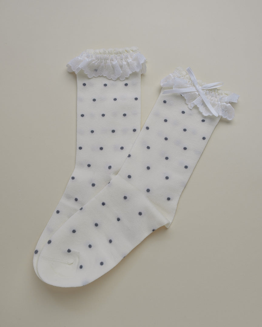Lace Ruffle Polka Dot Women's Cotton Crew Socks