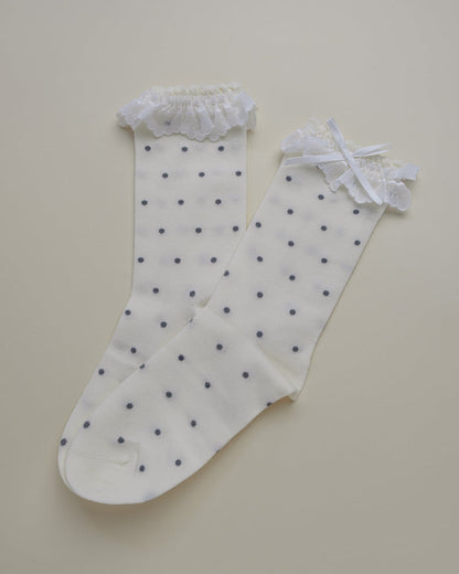 Lace Ruffle Polka Dot Women's Cotton Crew Socks