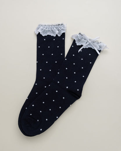 Lace Ruffle Polka Dot Women's Cotton Crew Socks