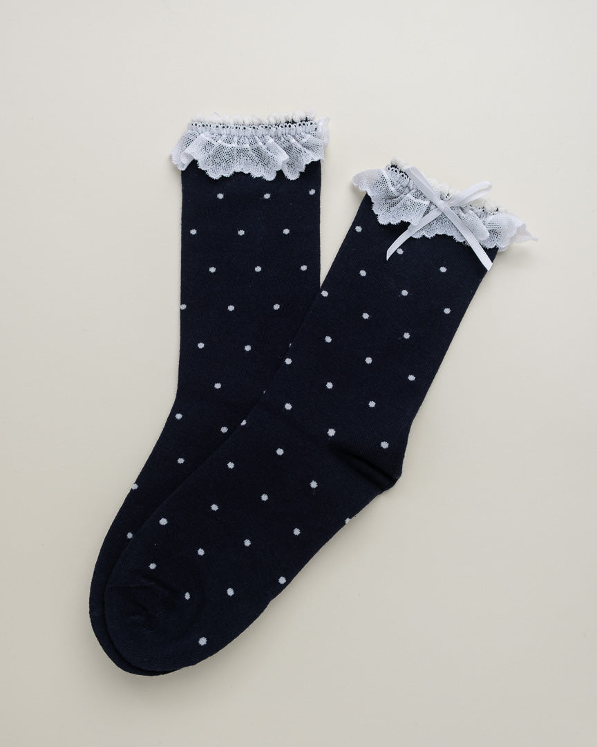 Lace Ruffle Polka Dot Women's Cotton Crew Socks