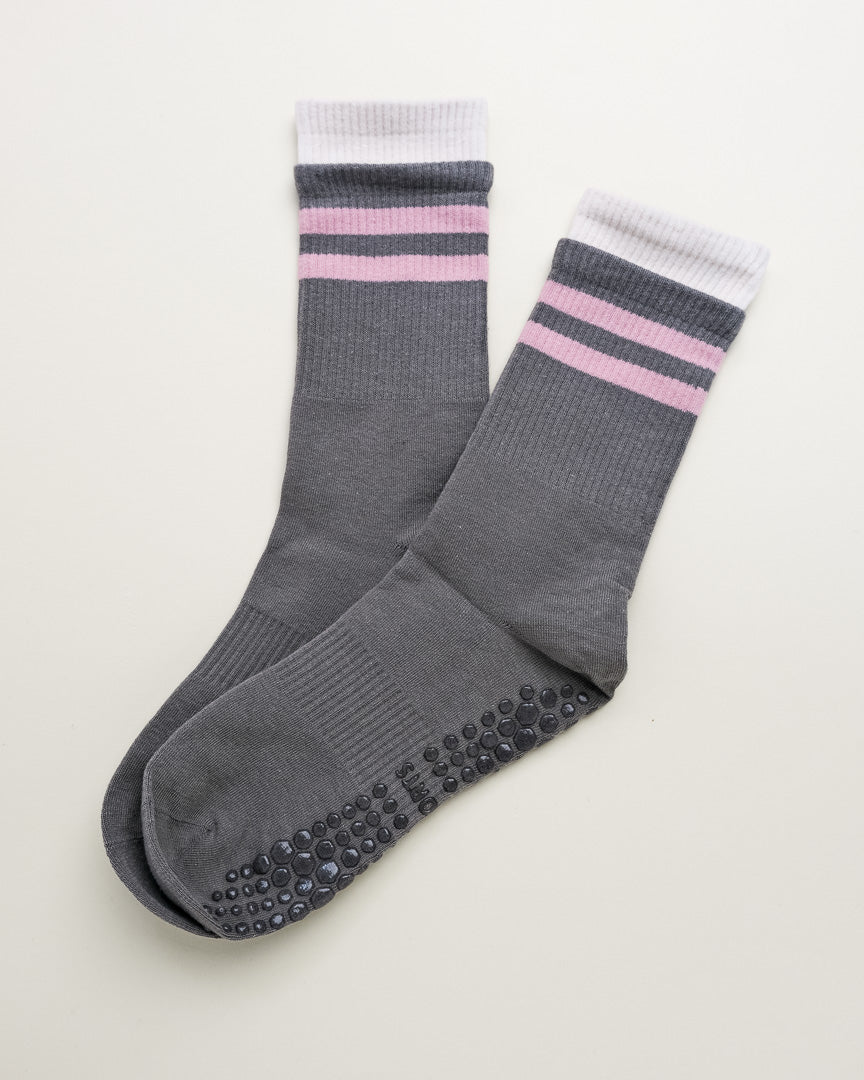 Striped Pilates & Yoga Grip Socks – Non-Slip Women's Crew Socks
