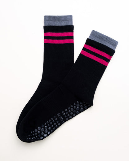 Striped Pilates & Yoga Grip Socks – Non-Slip Women's Crew Socks