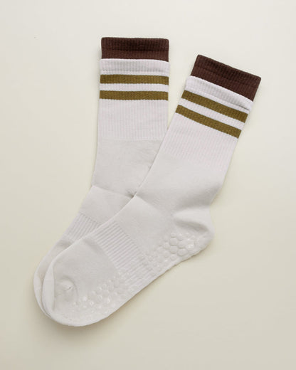 Striped Pilates & Yoga Grip Socks – Non-Slip Women's Crew Socks