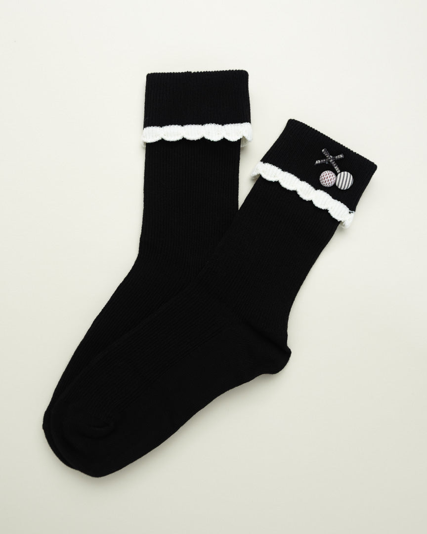 Cute Bow & Button – Women's Cotton Crew Socks