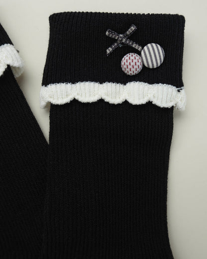 Cute Bow & Button – Women's Cotton Crew Socks