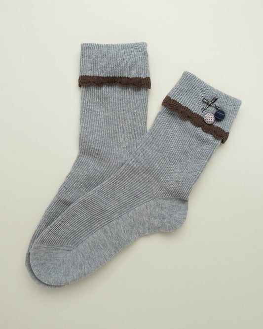 Cute Bow & Button – Women's Cotton Crew Socks