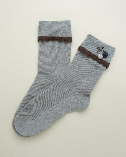 Cute Bow & Button – Women's Cotton Crew Socks