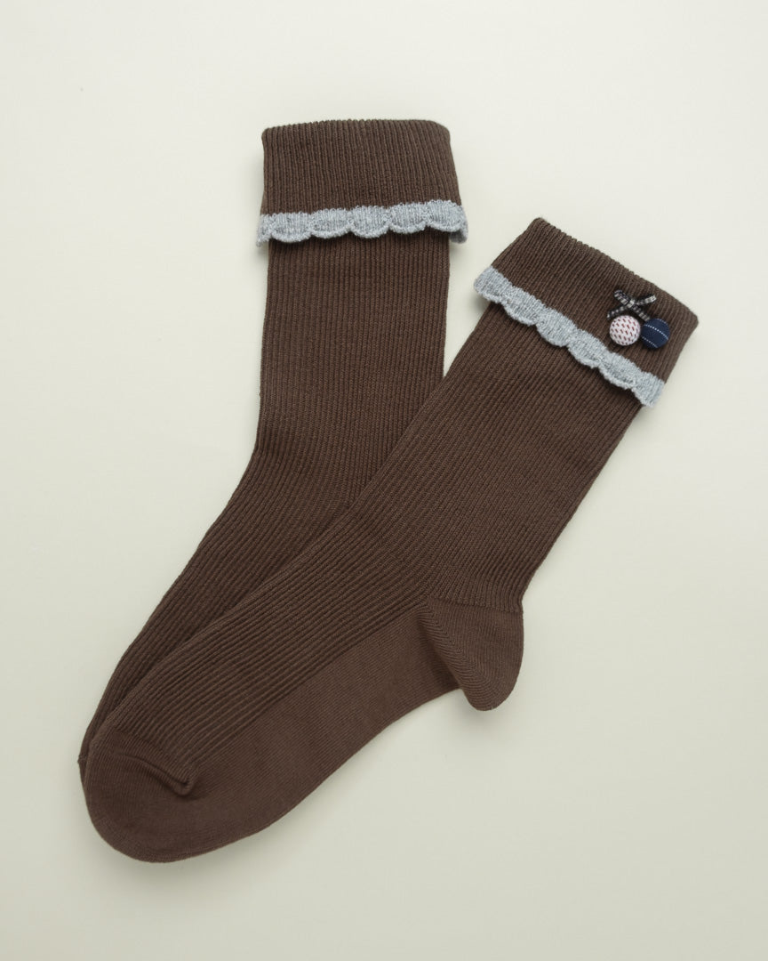 Cute Bow & Button – Women's Cotton Crew Socks