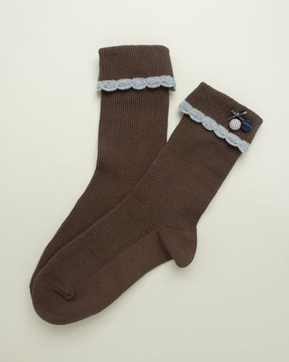 Cute Bow & Button – Women's Cotton Crew Socks