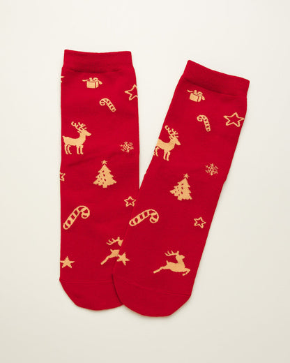 Red Christmas Pattern Socks – Women's Crew Socks