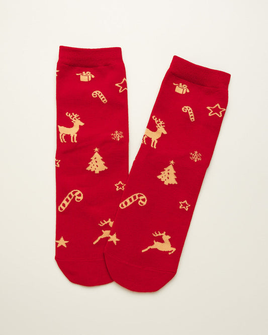 Red Christmas Pattern Socks – Women's Crew Socks