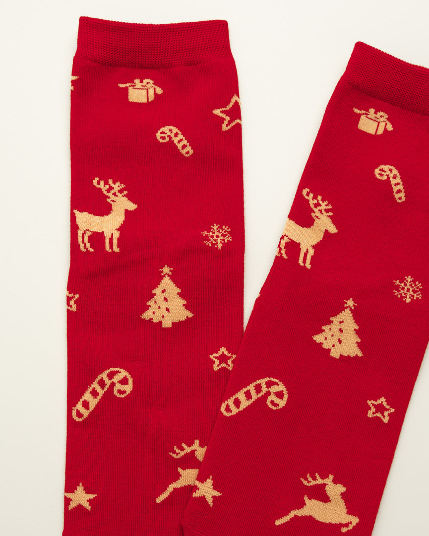 Red Christmas Pattern Socks – Women's Crew Socks