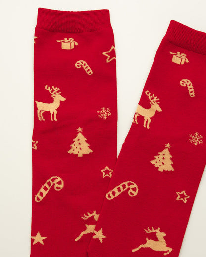 Red Christmas Pattern Socks – Women's Crew Socks