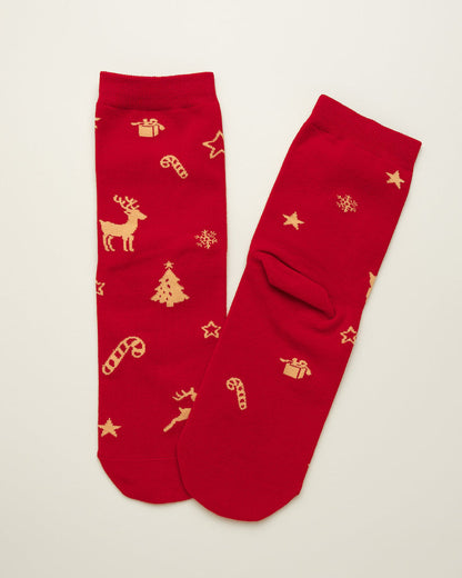Red Christmas Pattern Socks – Women's Crew Socks
