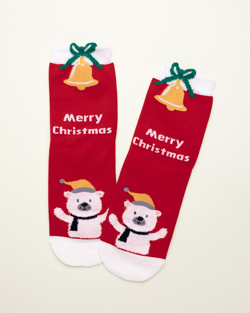 Christmas Bell & Bear Socks – Women's Crew Socks