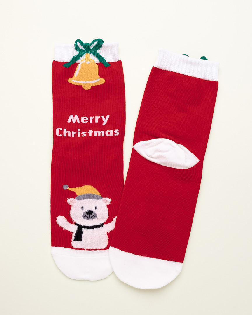 Christmas Bell & Bear Socks – Women's Crew Socks
