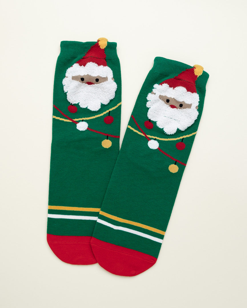 Green Santa Christmas Socks – Women's Crew Socks