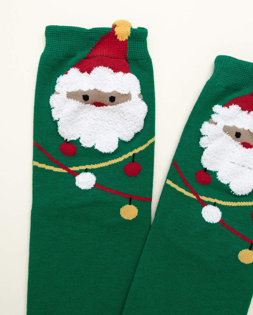 Green Santa Christmas Socks – Women's Crew Socks