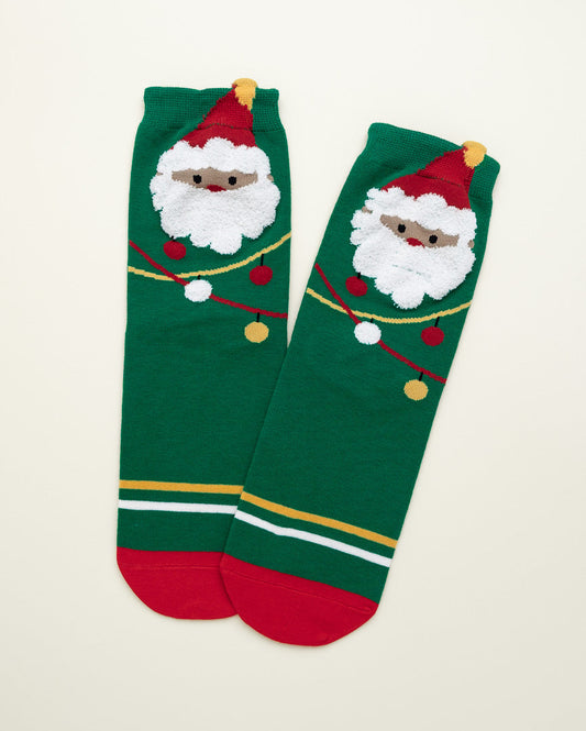 Green Santa Christmas Socks – Women's Crew Socks
